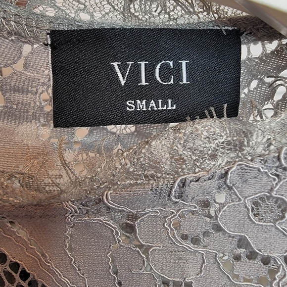 VICI Shift Dress Gray Cotton Lace Eyelet Embark In Style Women's Small High Neck - Picture 8 of 15